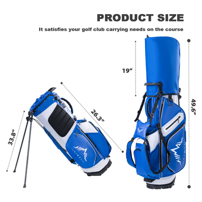 14-Way PU Leather Golf Stand Bag-Royal Blue White