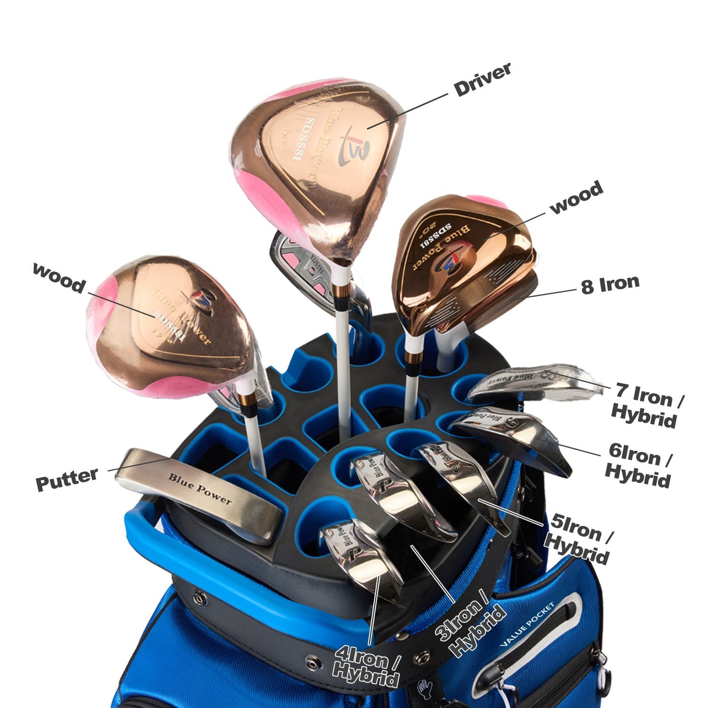 14-Way Full-Length Divider Golf Cart Bag-Blue