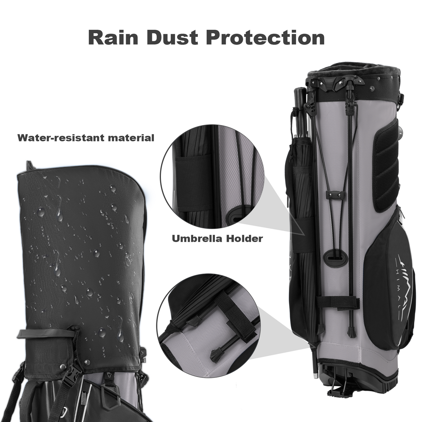 14-Way PU Leather Golf Stand Bag-Pure Black Gray